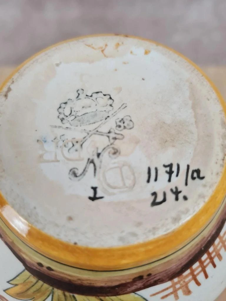 Jarrón antiguo de loza decorada a mano – decoración floral y pájaro – photo 6